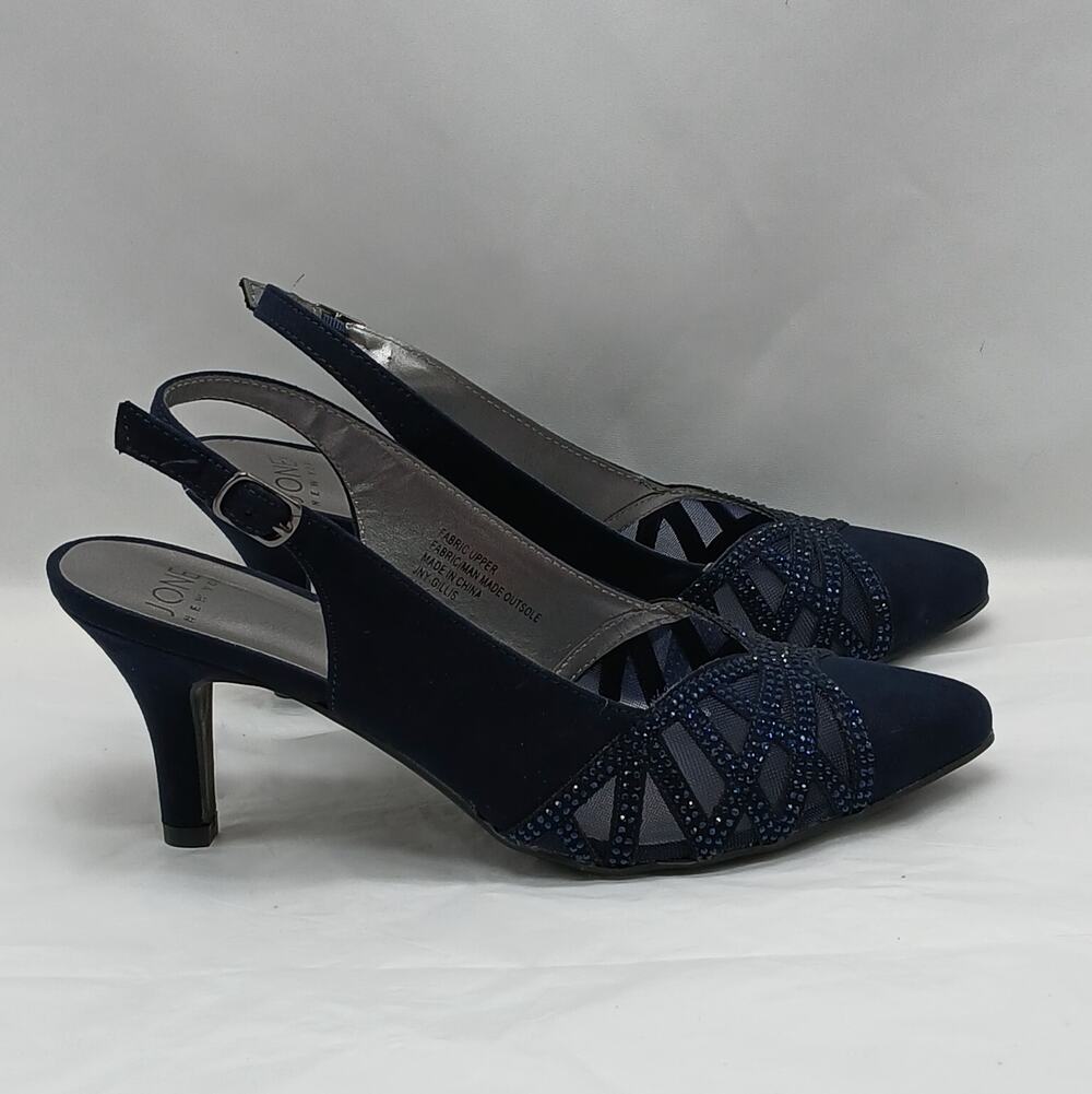 Jones New York Gillis Women High Heel Slingback Sandals 7.5M Blue Mob Wife Shoes